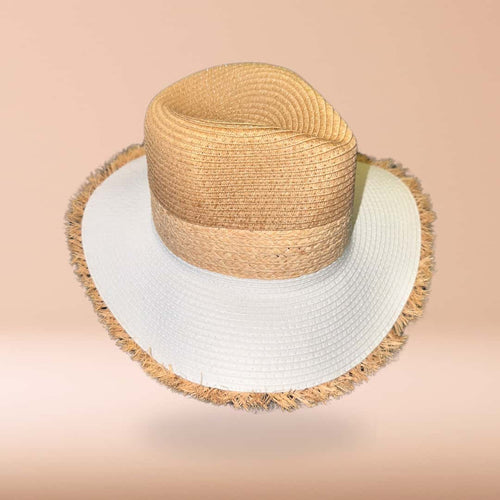 Sombrero bicolor de paja con borde deshilachado "Sierra Blanca"